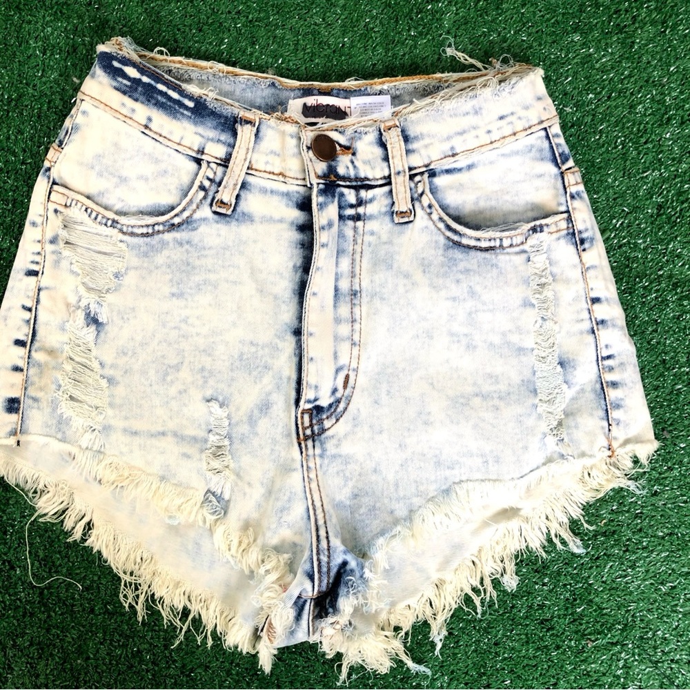 Vibrant Light Blue Distressed High Waisted Short Shorts Size S